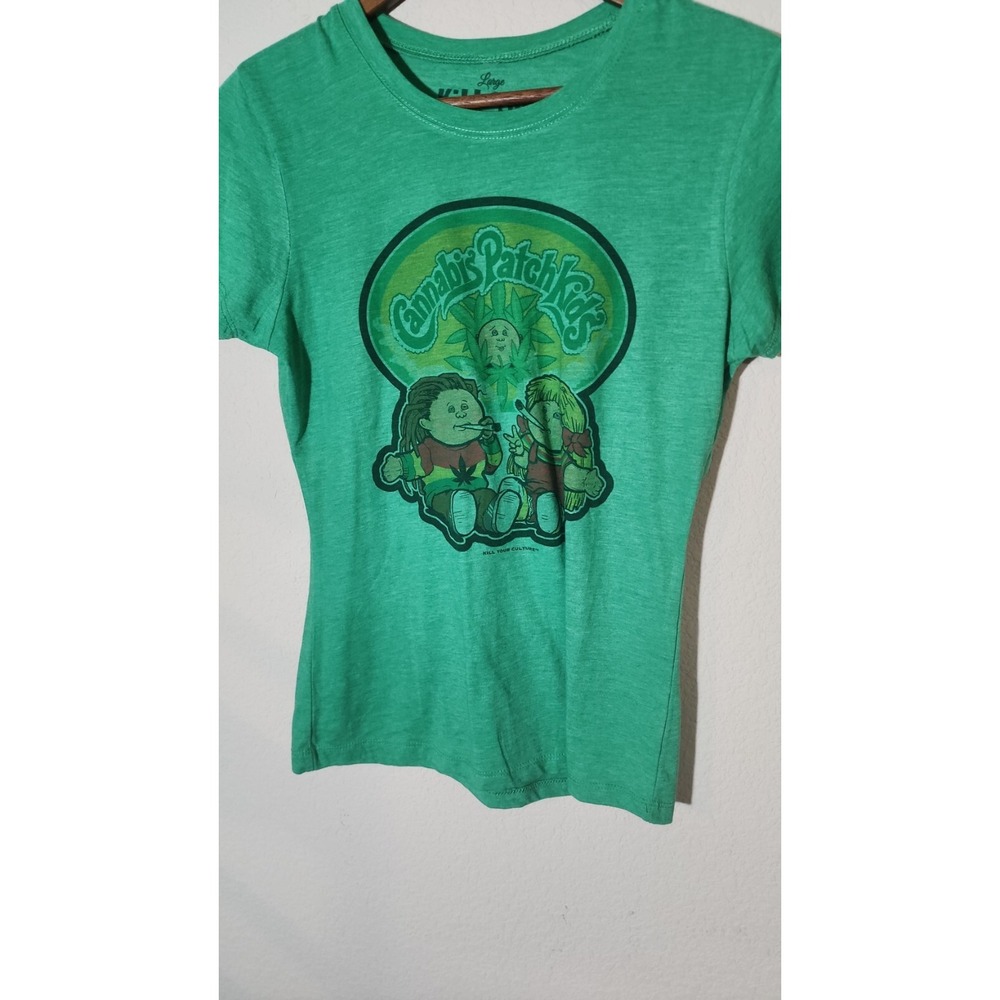Kill Your Culture Cannabis Patch Kids Graphic Tee Green Heather Large   175 - Picture 2 of 11